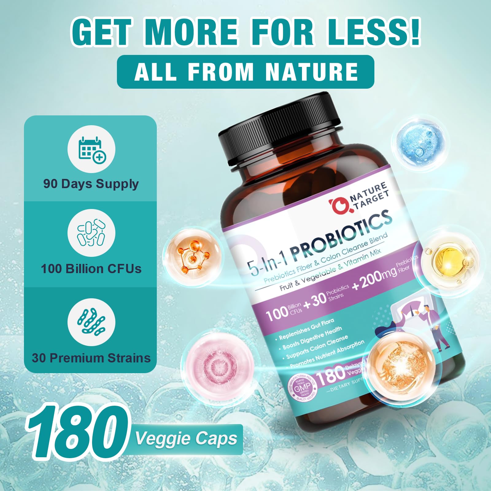 Foto 4 pulgar | Probiotics Nature Target 100 Mil Millones De Cfu Para Mujeres Y Hombres, 180 Cápsulas - Venta Internacional.