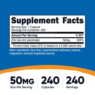 Foto 2 | Suplemento Nutricost Picolinato De Zinc 50 Mg 240 Cápsulas - Venta Internacional.