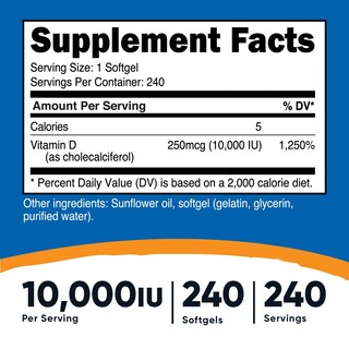 Foto 2 | Suplemento Nutricost De Vitamina D3, 10 000 Ui, 240 Cápsulas De Gel Blando - Venta Internacional.