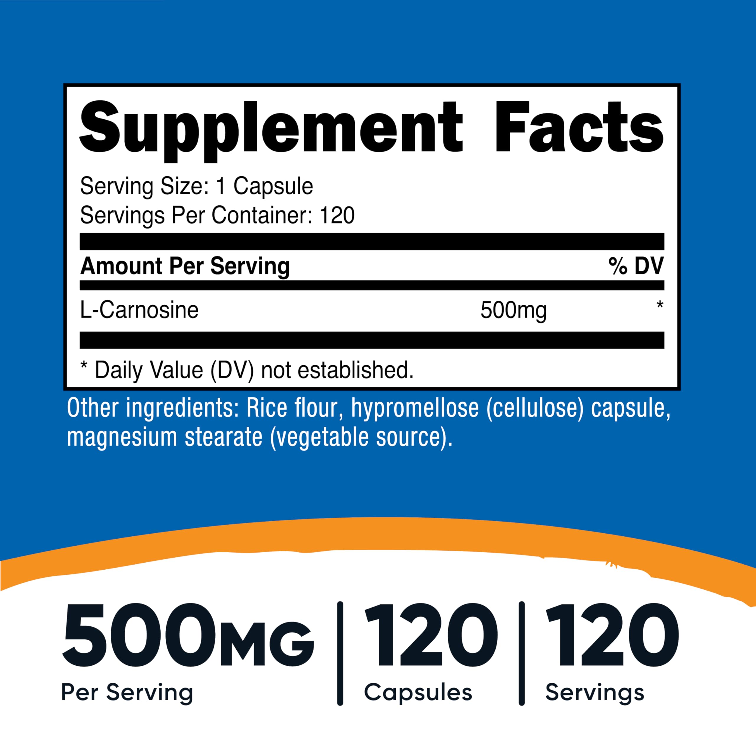 Foto 3 pulgar | Suplemento Nutricost L-carnosina 500 Mg 120 Cápsulas - Venta Internacional