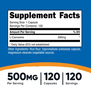 Foto 2 | Suplemento Nutricost L-carnosina 500 Mg 120 Cápsulas - Venta Internacional