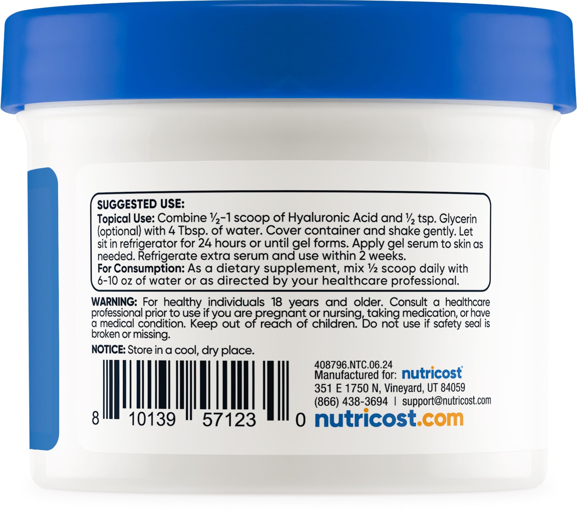 Foto 5 pulgar | Polvo De Ácido Hialurónico Nutricost 50 G Soluble En Agua Sin Gluten - Venta Internacional.