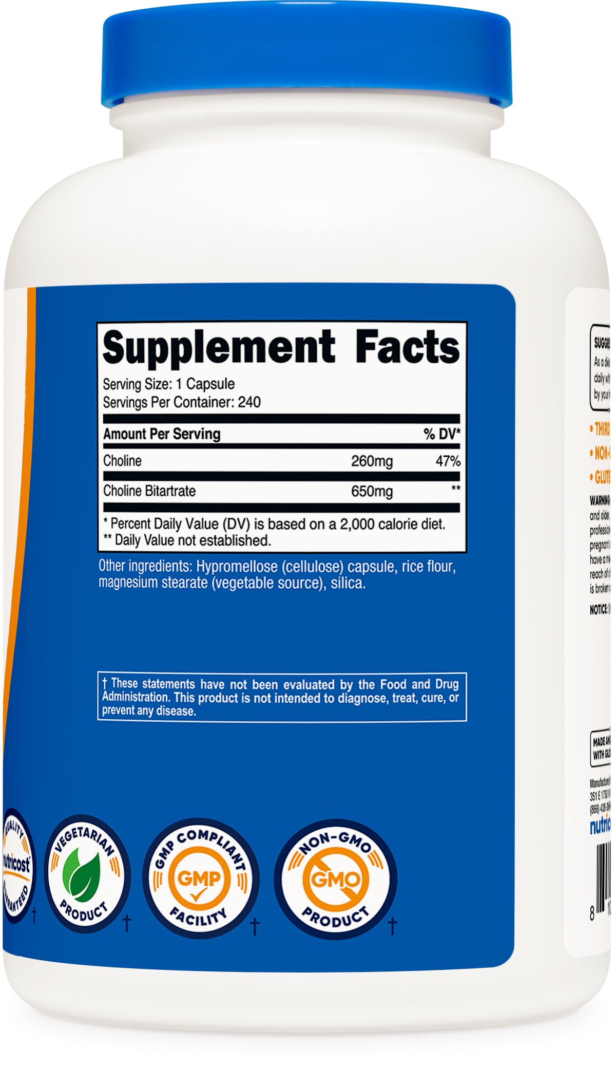 Foto 6 pulgar | Suplemento Nutricost Bitartrato De Colina 650 Mg 240 Cápsulas - Venta Internacional.