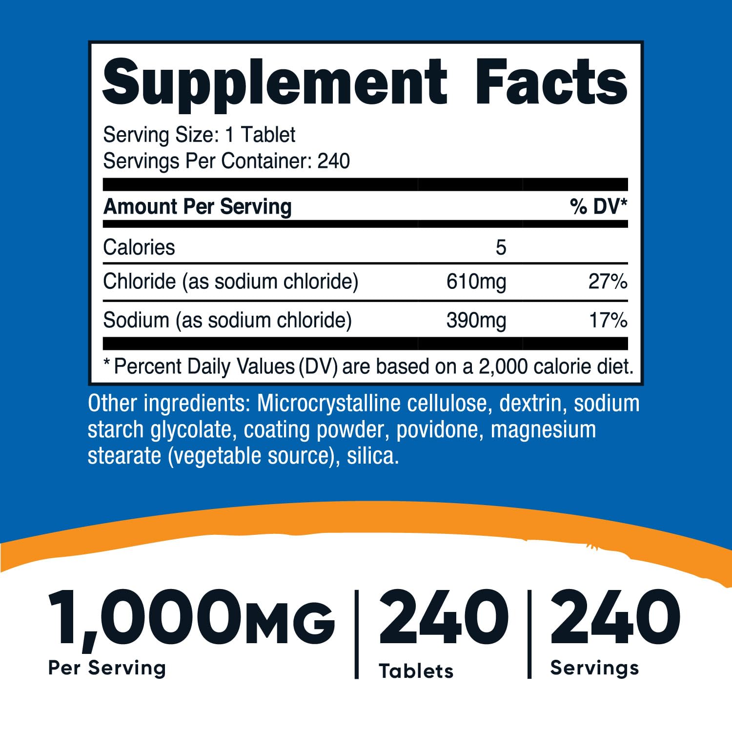Foto 2 | Tabletas De Sal Nutricost, Cloruro De Sodio, 1000 Mg, 240 Tabletas - Venta Internacional.