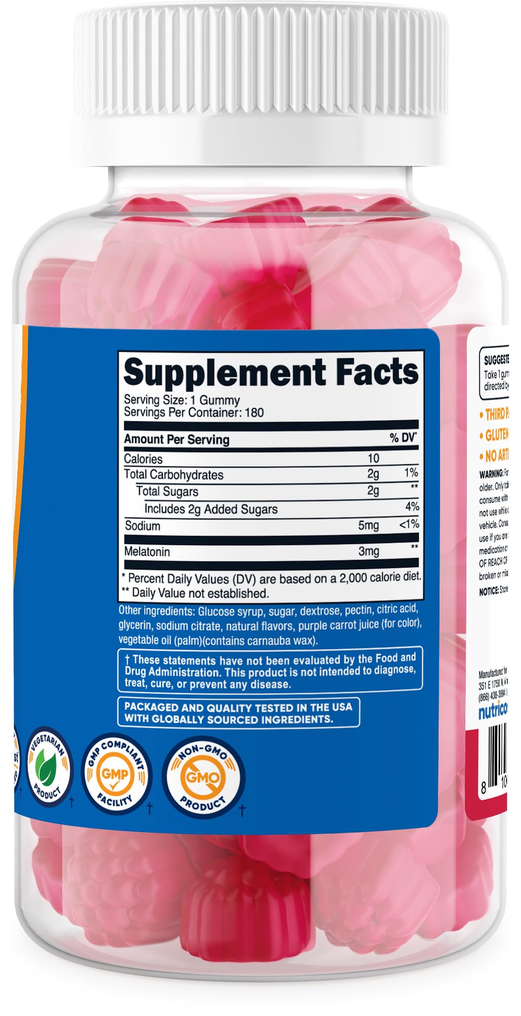 Foto 6 pulgar | Suplemento Nutricost: Gomitas De Melatonina, 3 Mg, 180 Fresas - Venta Internacional.