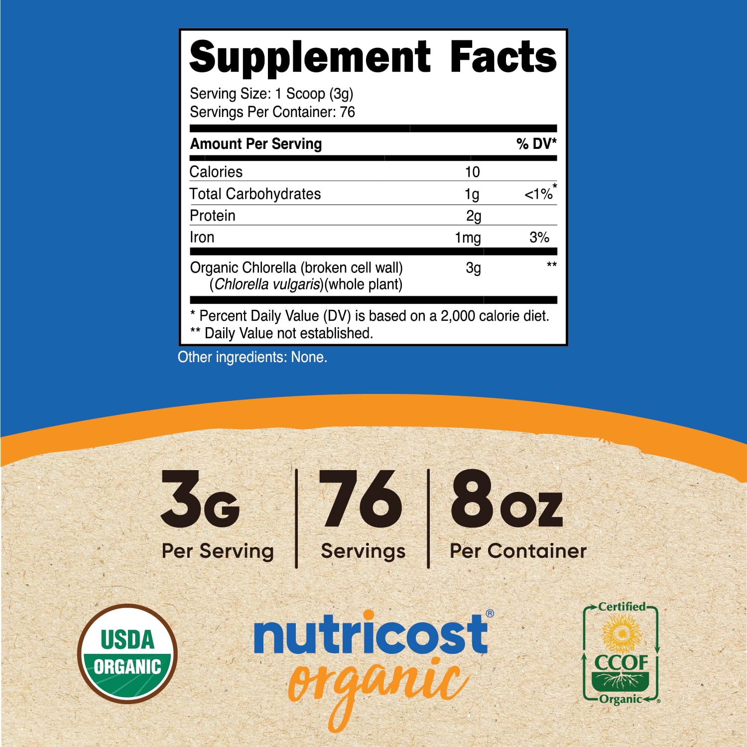 Foto 2 | Chlorella En Polvo Nutricost Organic 240 Ml 3000 Mg Por Porción - Venta Internacional.