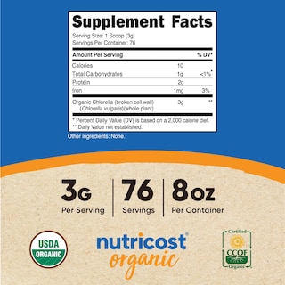 Foto 2 | Chlorella En Polvo Nutricost Organic 240 Ml 3000 Mg Por Porción - Venta Internacional.
