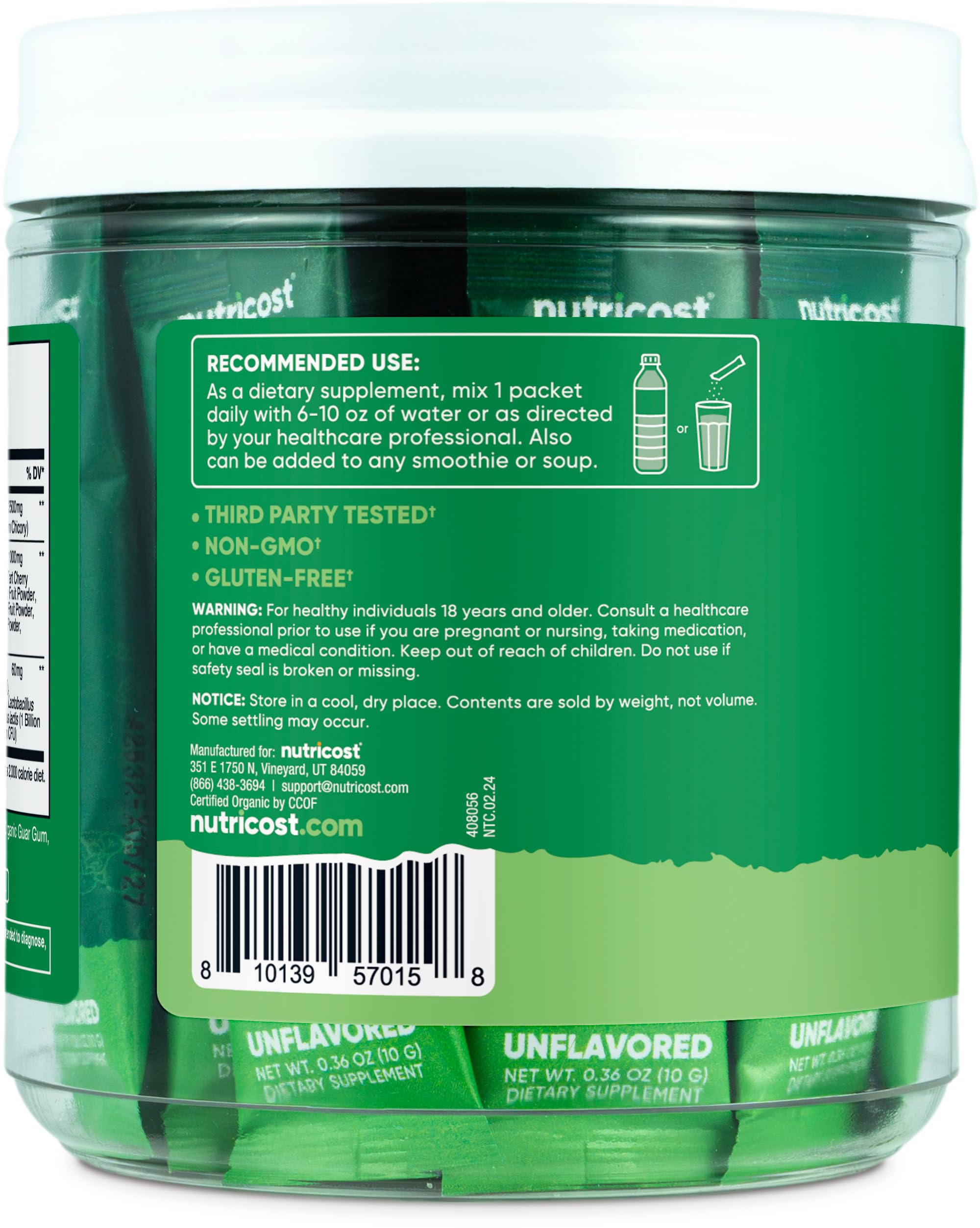 Foto 5 pulgar | Super Greens Nutricost Organic 20 Paquetes Sin Gluten - Venta Internacional.