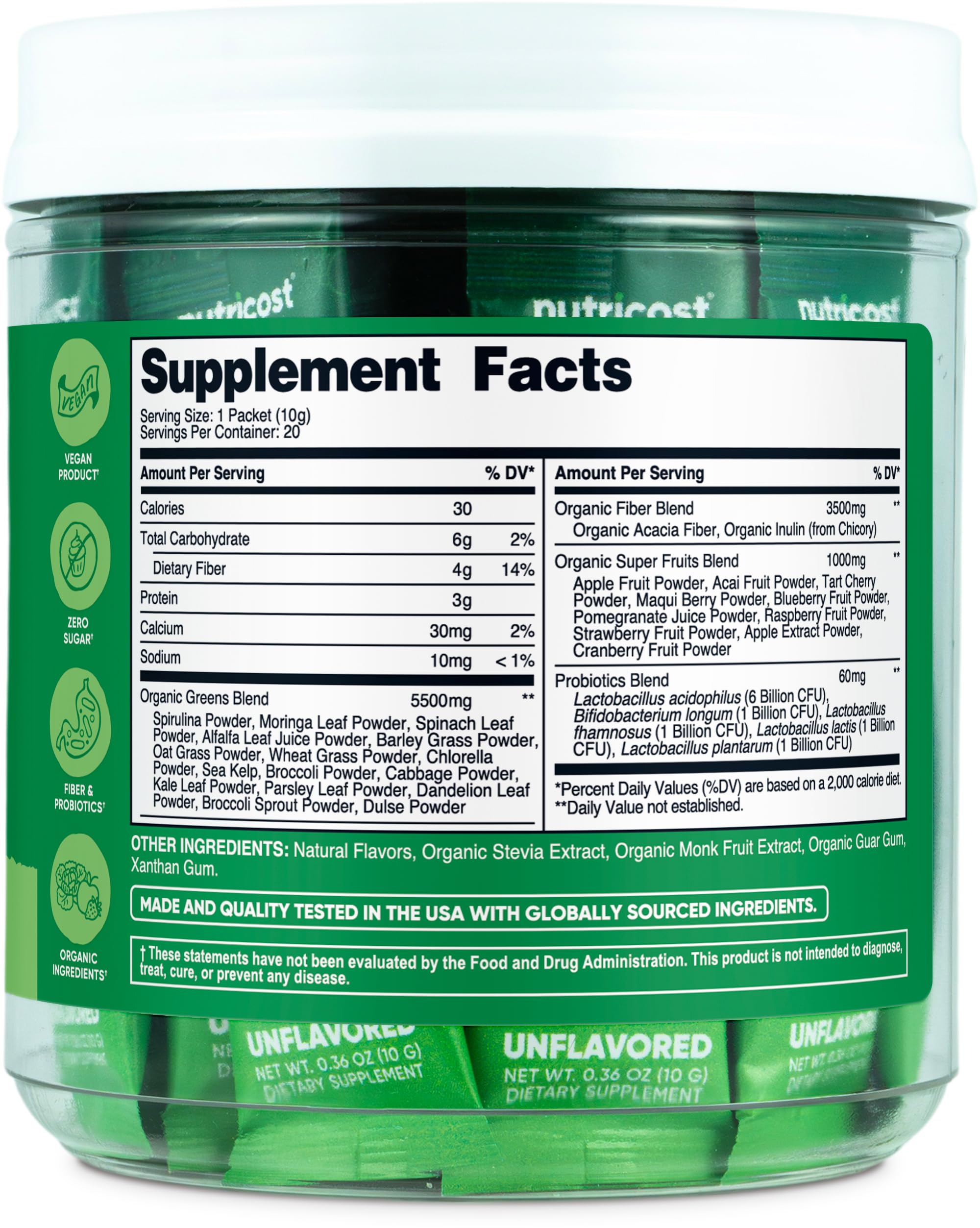 Foto 6 pulgar | Super Greens Nutricost Organic 20 Paquetes Sin Gluten - Venta Internacional.