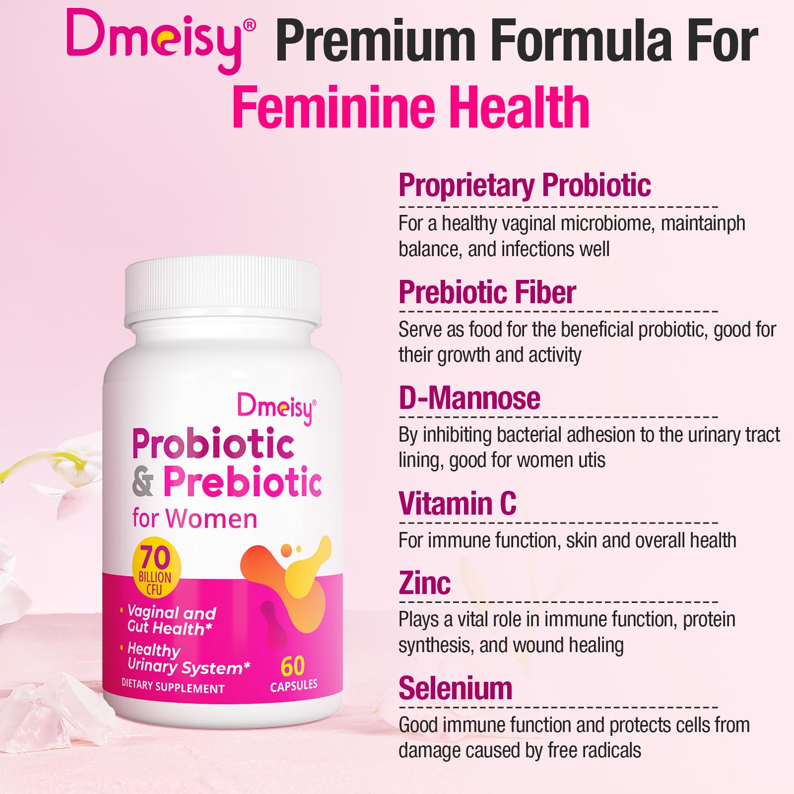 Foto 6 | Suplemento Probiótico Dmeisy 70 Mil Millones De Cfu Para Mujeres Durante 2 Meses - Venta Internacional.