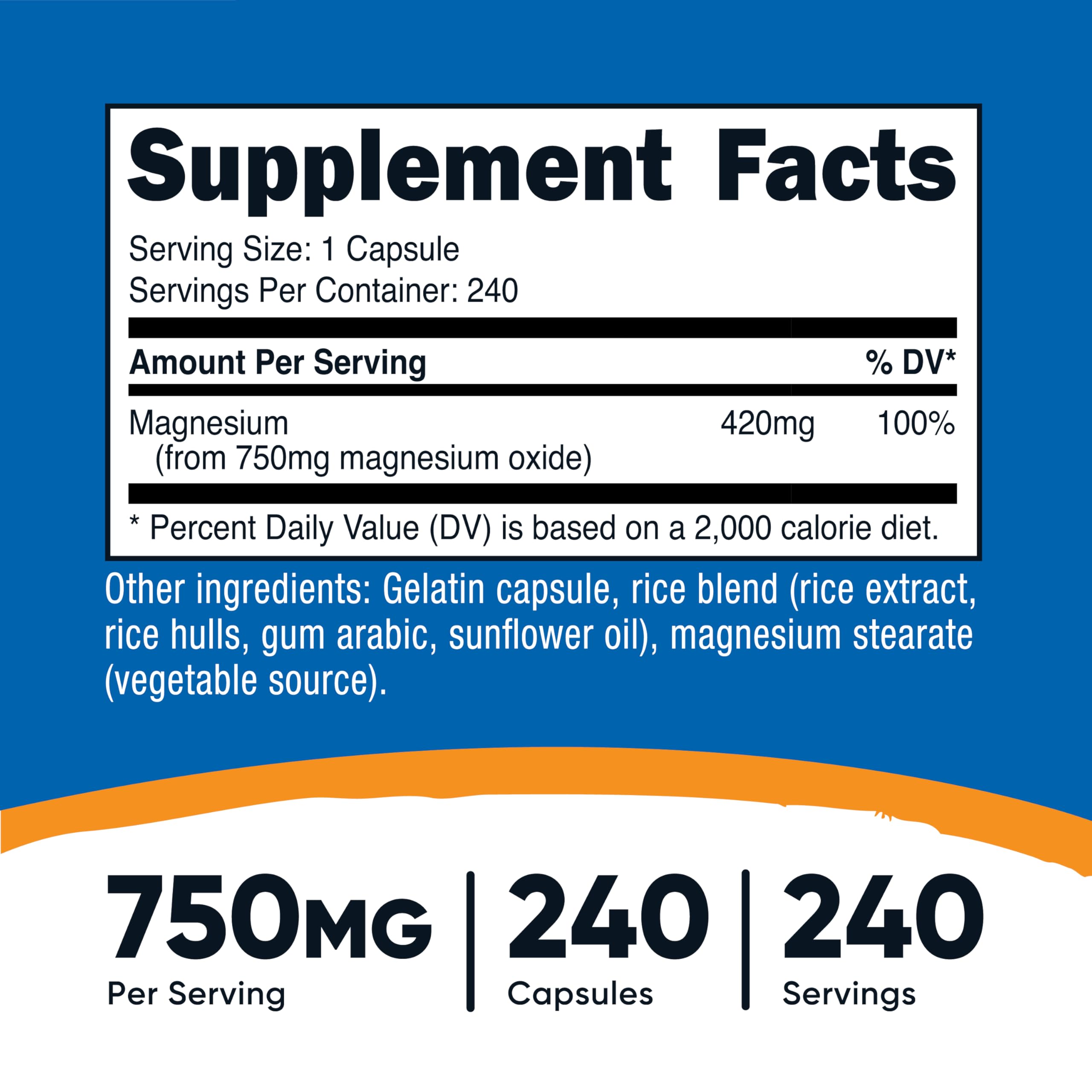 Foto 3 pulgar | Suplemento Nutricost De Óxido De Magnesio 750 Mg 240 Cápsulas - Venta Internacional.