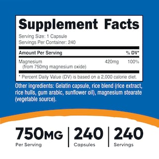 Foto 2 | Suplemento Nutricost De Óxido De Magnesio 750 Mg 240 Cápsulas - Venta Internacional.