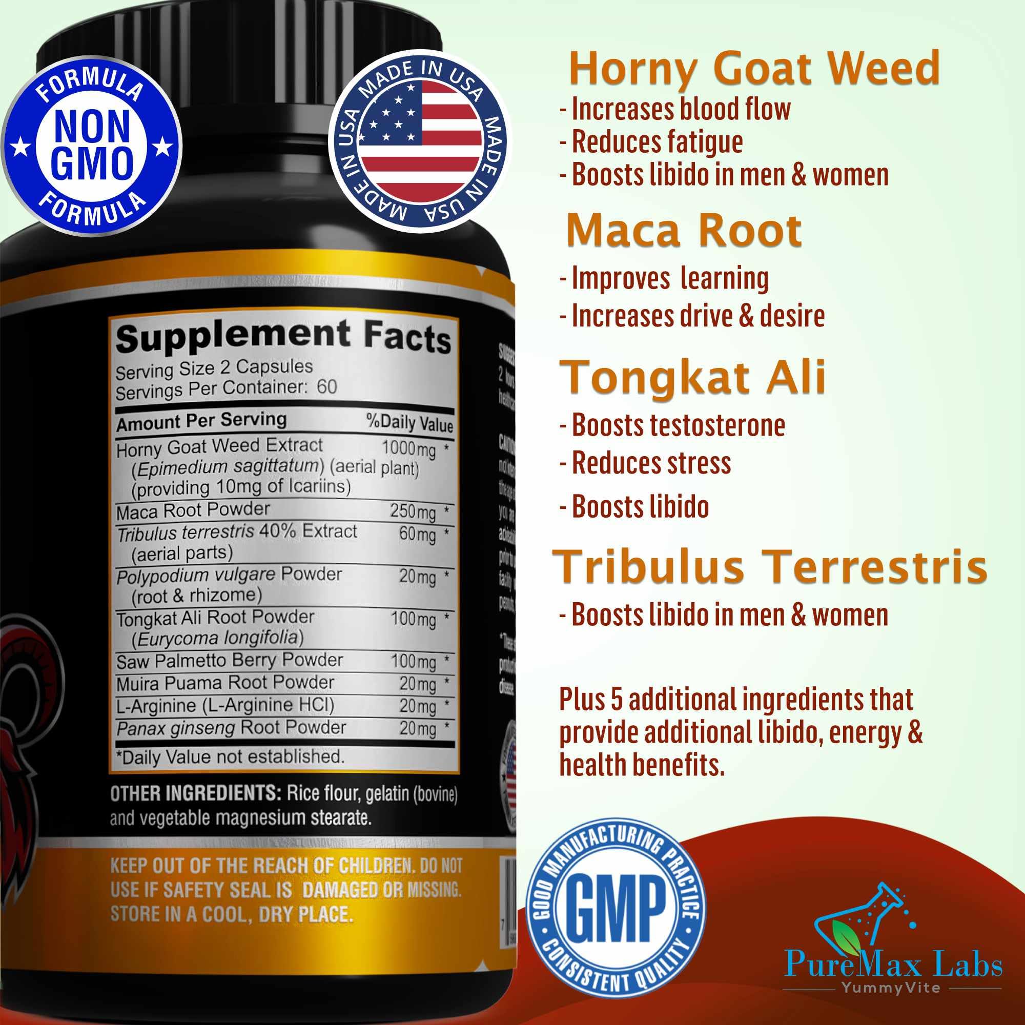 Foto 3 pulgar | Suplemento Yummyvite Horny Goat Weed 1590 Mg 120 Cápsulas - Venta Internacional.