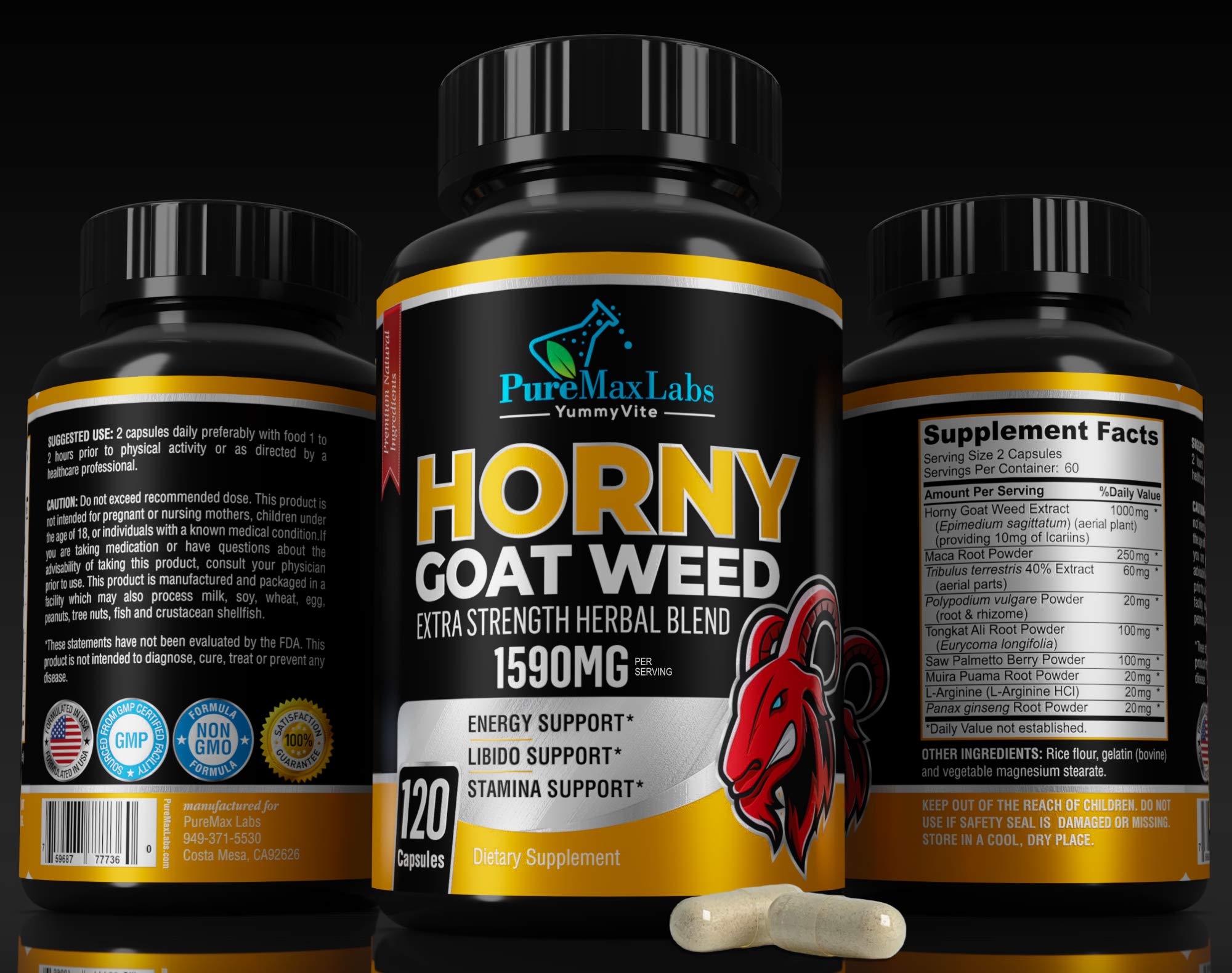 Foto 6 pulgar | Suplemento Yummyvite Horny Goat Weed 1590 Mg 120 Cápsulas - Venta Internacional.
