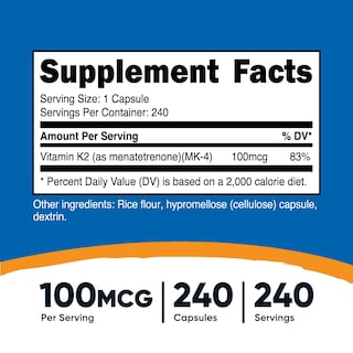 Foto 2 | Suplemento Nutricost De Vitamina K2 (mk4) 240 Cápsulas 100 Mcg - Venta Internacional.