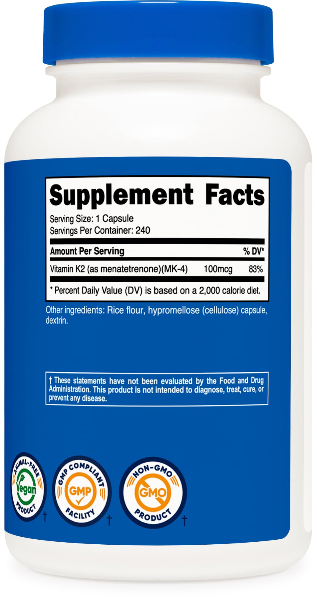 Foto 6 pulgar | Suplemento Nutricost De Vitamina K2 (mk4) 240 Cápsulas 100 Mcg - Venta Internacional.