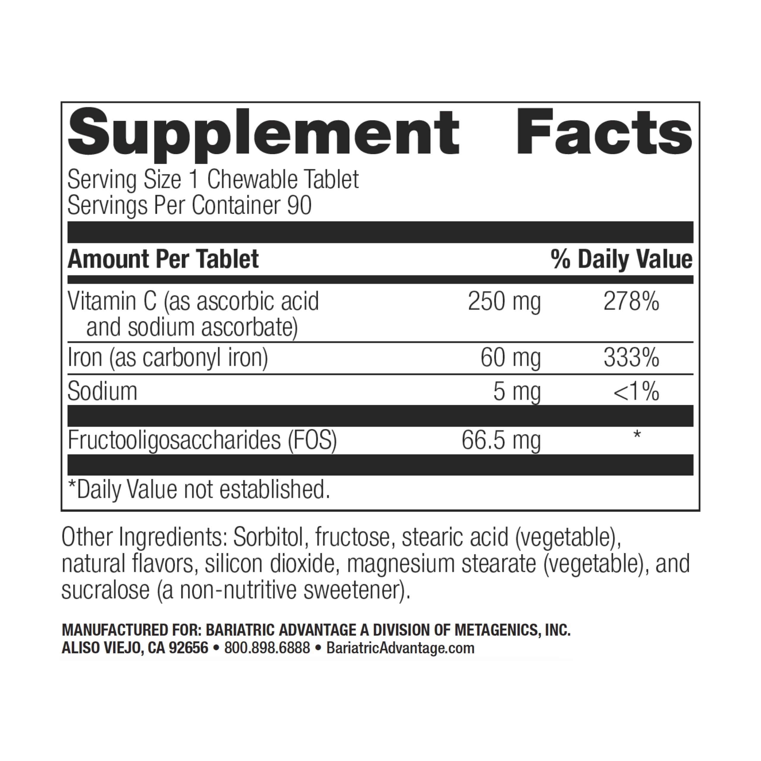 Foto 3 pulgar | Suplemento De Hierro Masticable Bariatric Advantage De 60 Mg Con Vitamina C - Venta Internacional.