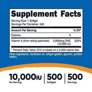 Foto 2 | Suplemento Nutricost De Vitamina A, 10 000 Ui, 500 Cápsulas De Gelatina Blanda - Venta Internacional.