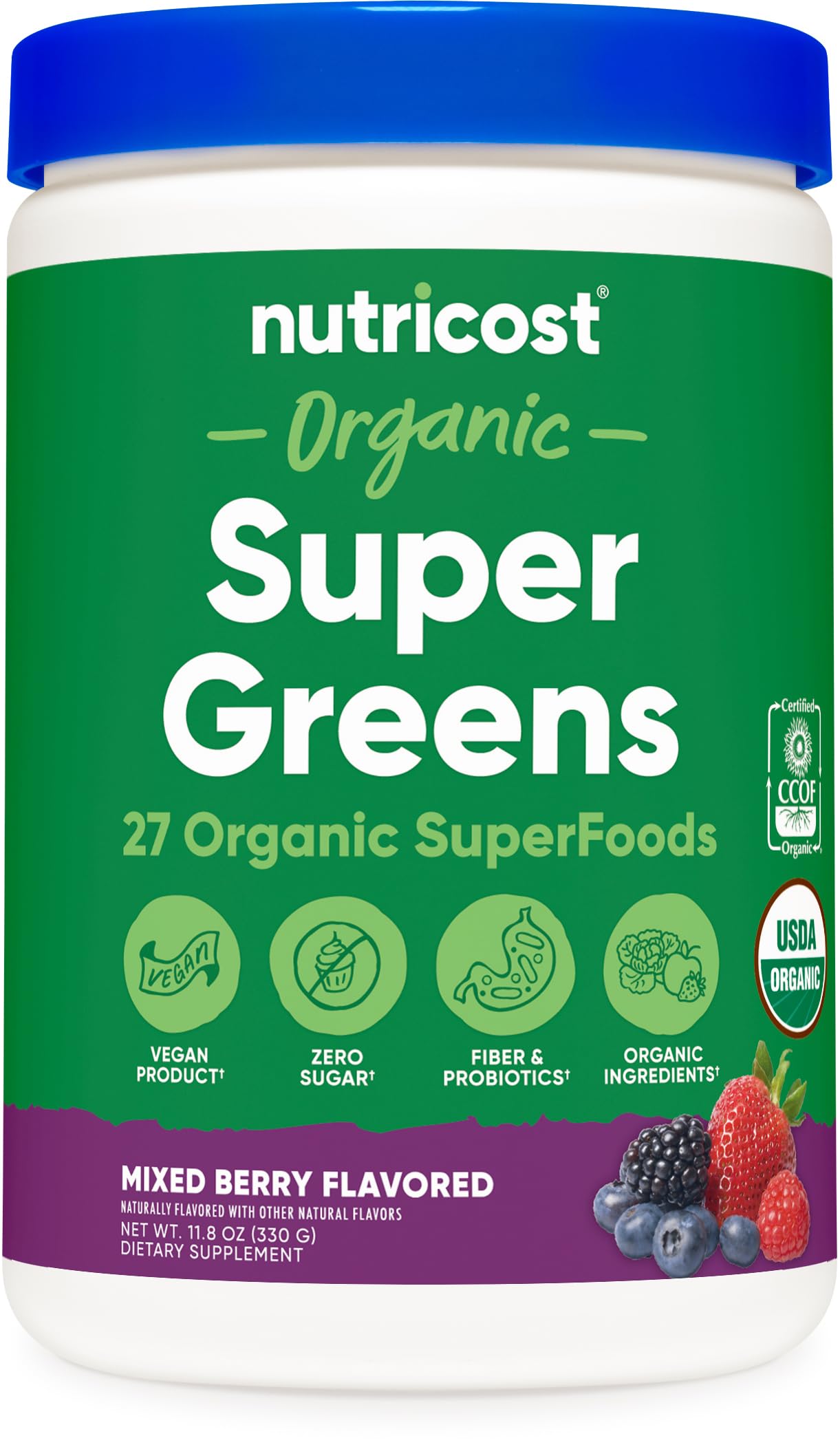 Foto 2 pulgar | Super Greens Powder Nutricost Organic Mixed Berry 30 Porciones - Venta Internacional.