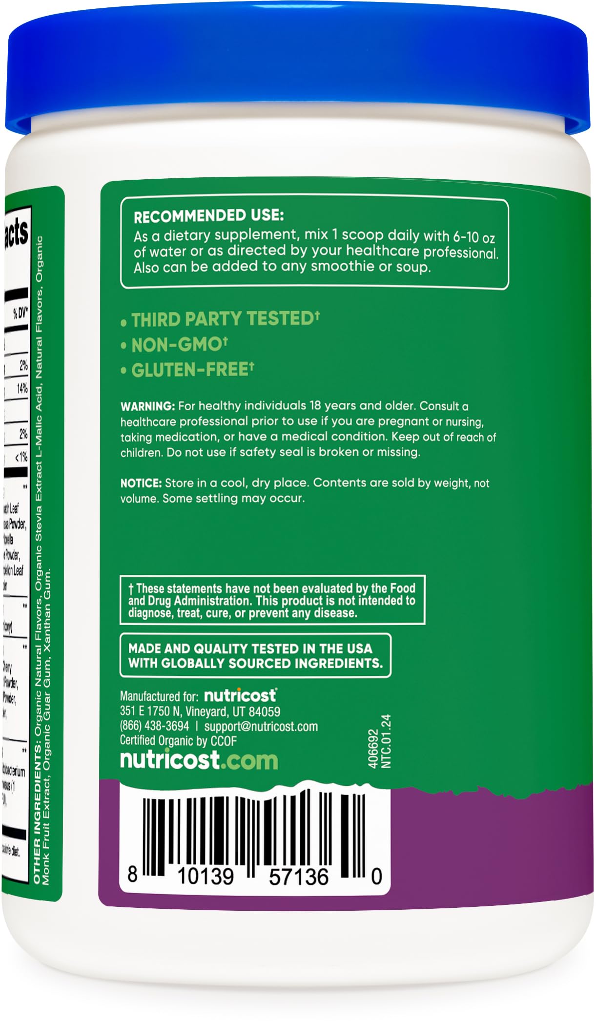 Foto 5 pulgar | Super Greens Powder Nutricost Organic Mixed Berry 30 Porciones - Venta Internacional.