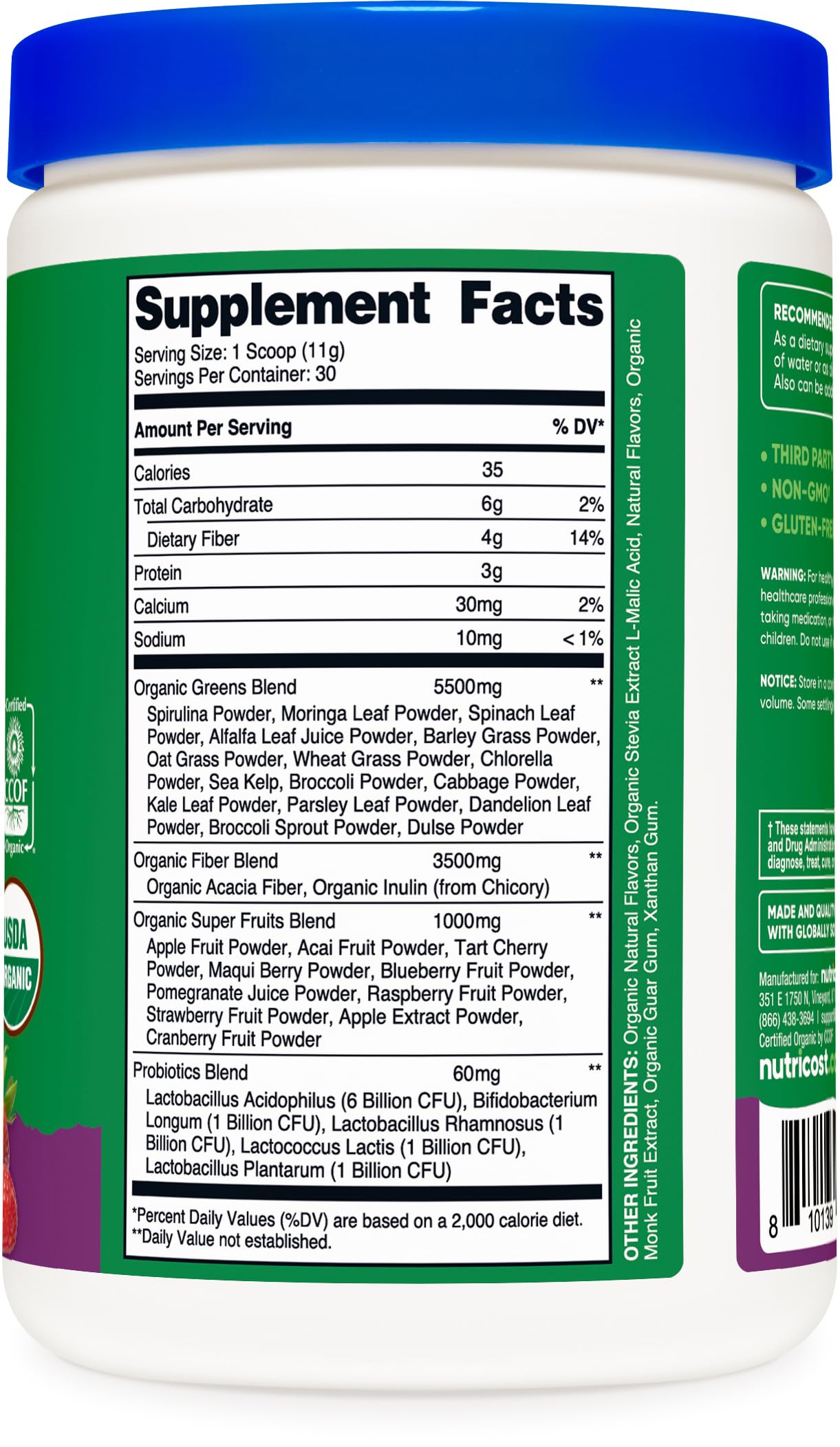 Foto 6 pulgar | Super Greens Powder Nutricost Organic Mixed Berry 30 Porciones - Venta Internacional.
