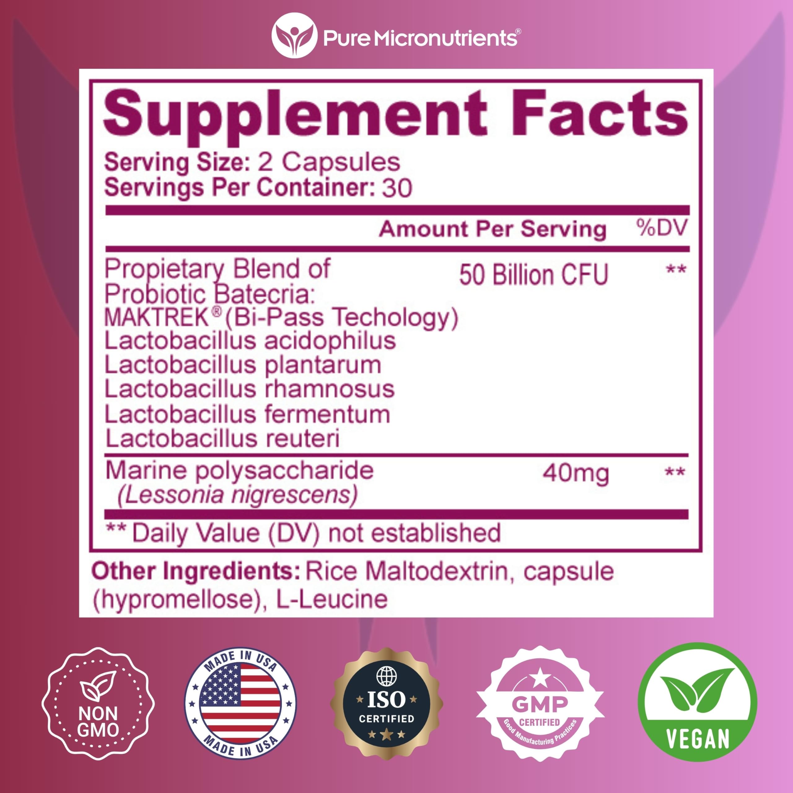 Foto 5 pulgar | Probiotics Pure Micronutrients Para Mujeres 60 Cápsulas - Venta Internacional.