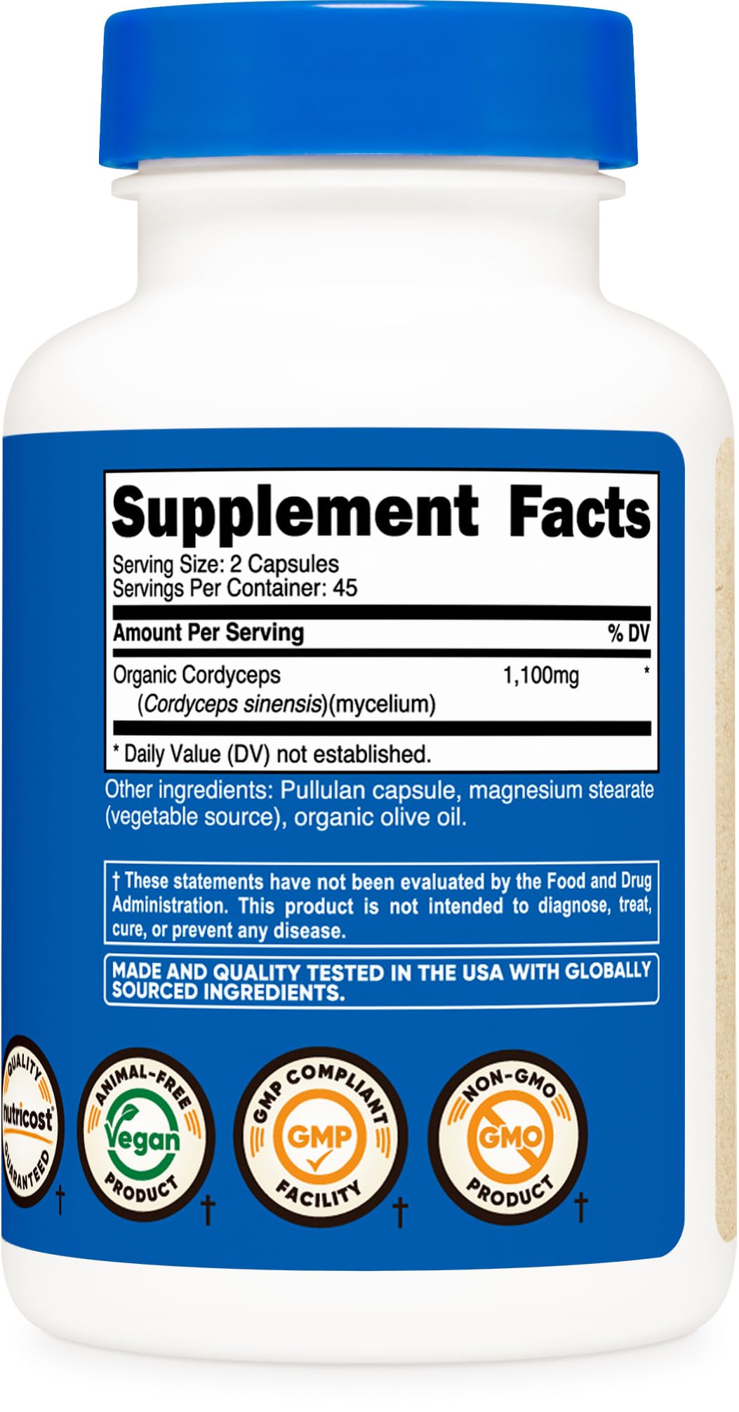 Foto 6 pulgar | Suplemento Nutricost, Cápsulas De Hongos Cordyceps, 1100 Mg - Venta Internacional.