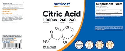 Foto 6 | Suplemento Nutricost De Ácido Cítrico 1000 Mg (1 G) 240 Cápsulas - Venta Internacional.