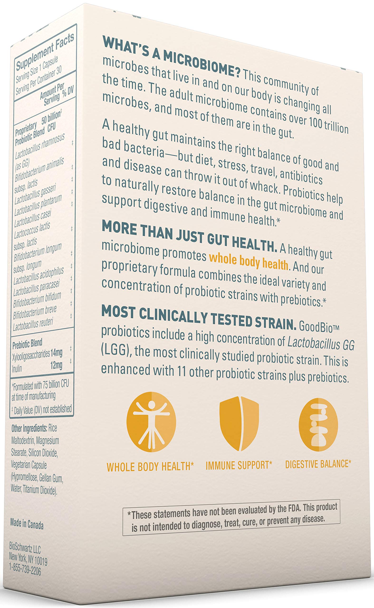 Foto 3 pulgar | Suplemento Bioschwartz Prebiotics Probiotics 75 B Cfu 30 Cápsulas - Venta Internacional.