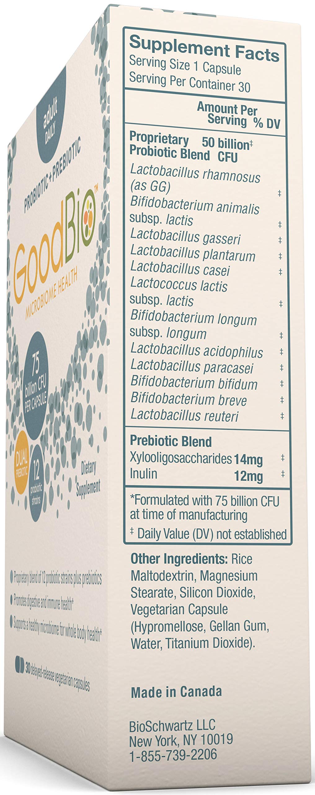 Foto 5 pulgar | Suplemento Bioschwartz Prebiotics Probiotics 75 B Cfu 30 Cápsulas - Venta Internacional.