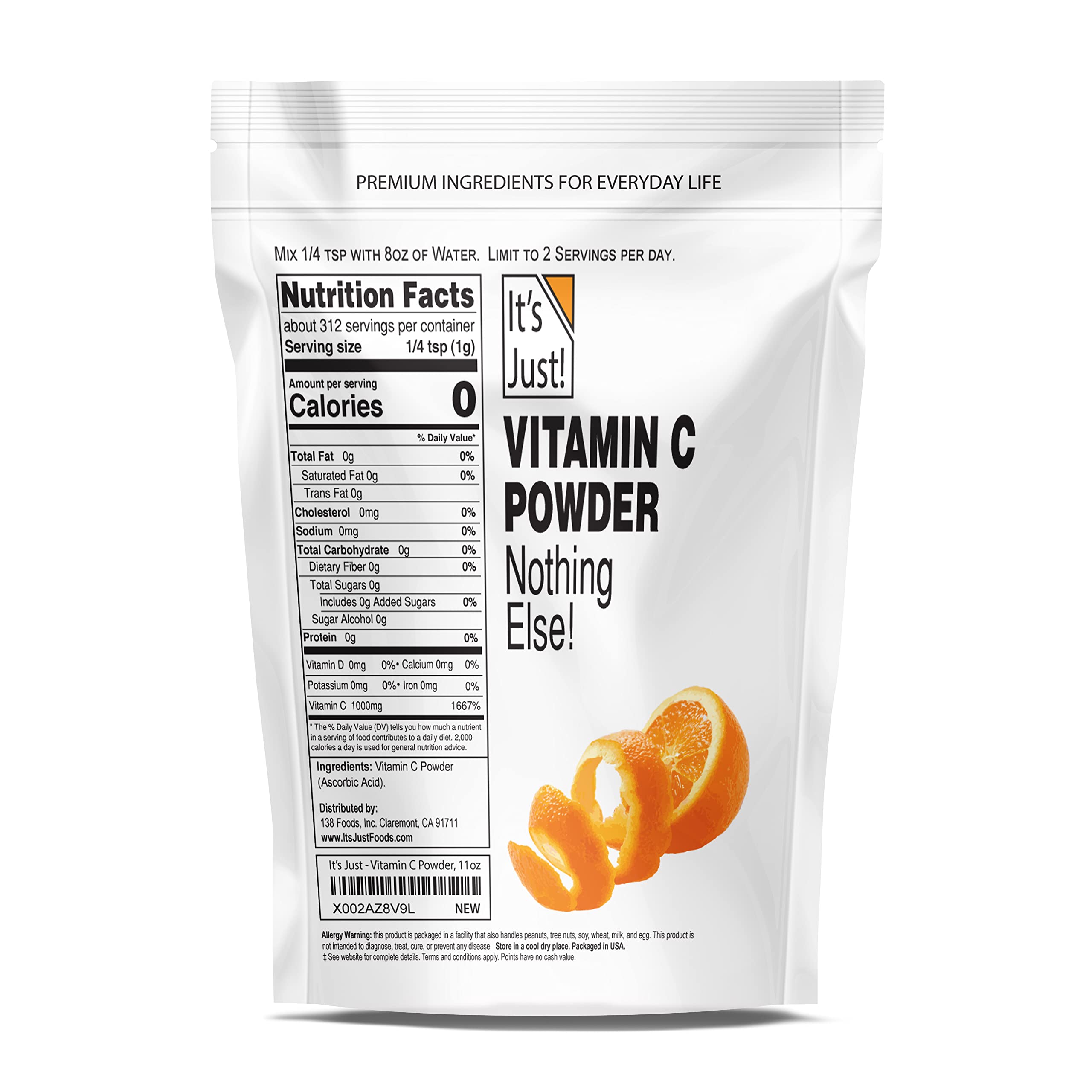 Foto 3 pulgar | Vitamina C en Polvo It's Just! Ácido Ascórbico 100% Puro 312 g - Venta Internacional