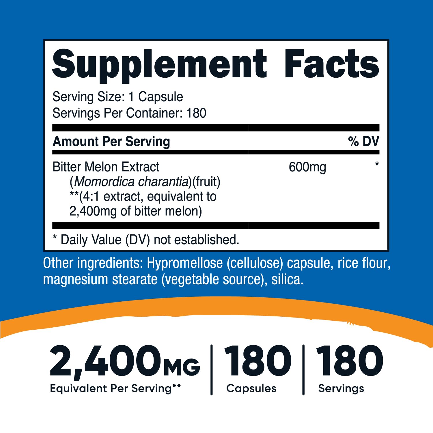 Foto 3 pulgar | Suplemento Nutricost De Melón Amargo 600 Mg (2.400 Mg Equivalentes) 180 Cápsulas - Venta Internacional.