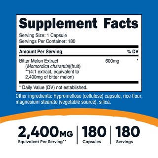 Foto 2 | Suplemento Nutricost De Melón Amargo 600 Mg (2.400 Mg Equivalentes) 180 Cápsulas - Venta Internacional.