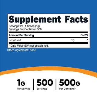 Foto 2 | Suplemento Nutricost De L-tirosina En Polvo, 500 G, 1000 Mg/porción - Venta Internacional.
