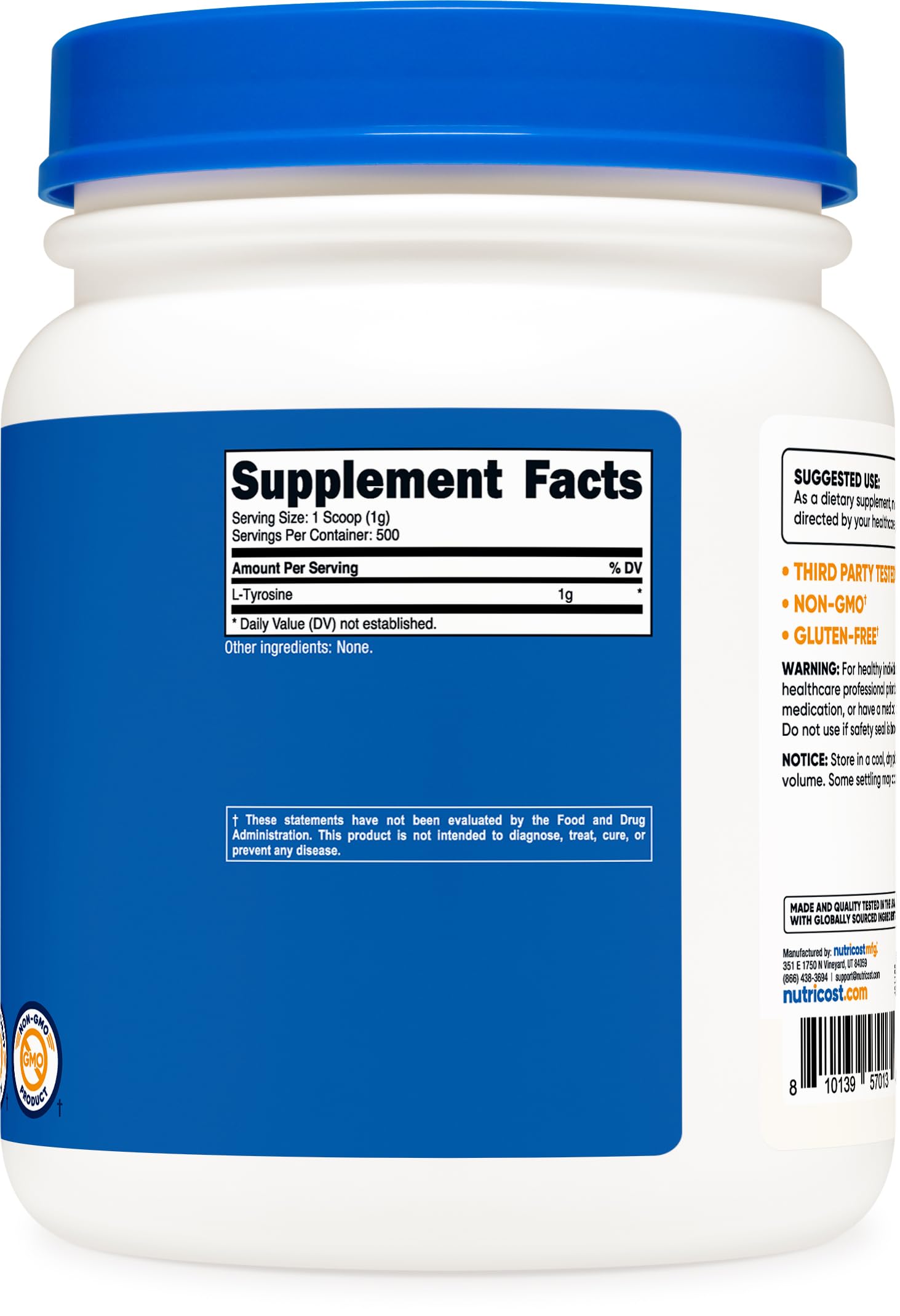 Foto 6 pulgar | Suplemento Nutricost De L-tirosina En Polvo, 500 G, 1000 Mg/porción - Venta Internacional.