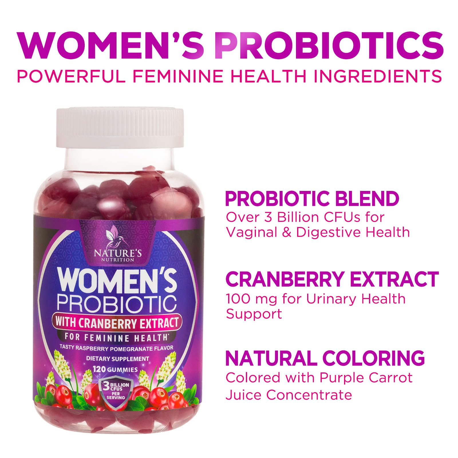 Foto 6 pulgar | Probiotics Nature's Nutrition Gummy 3b Cfu Para Mujeres, Apoyo Al Ph - Venta Internacional.