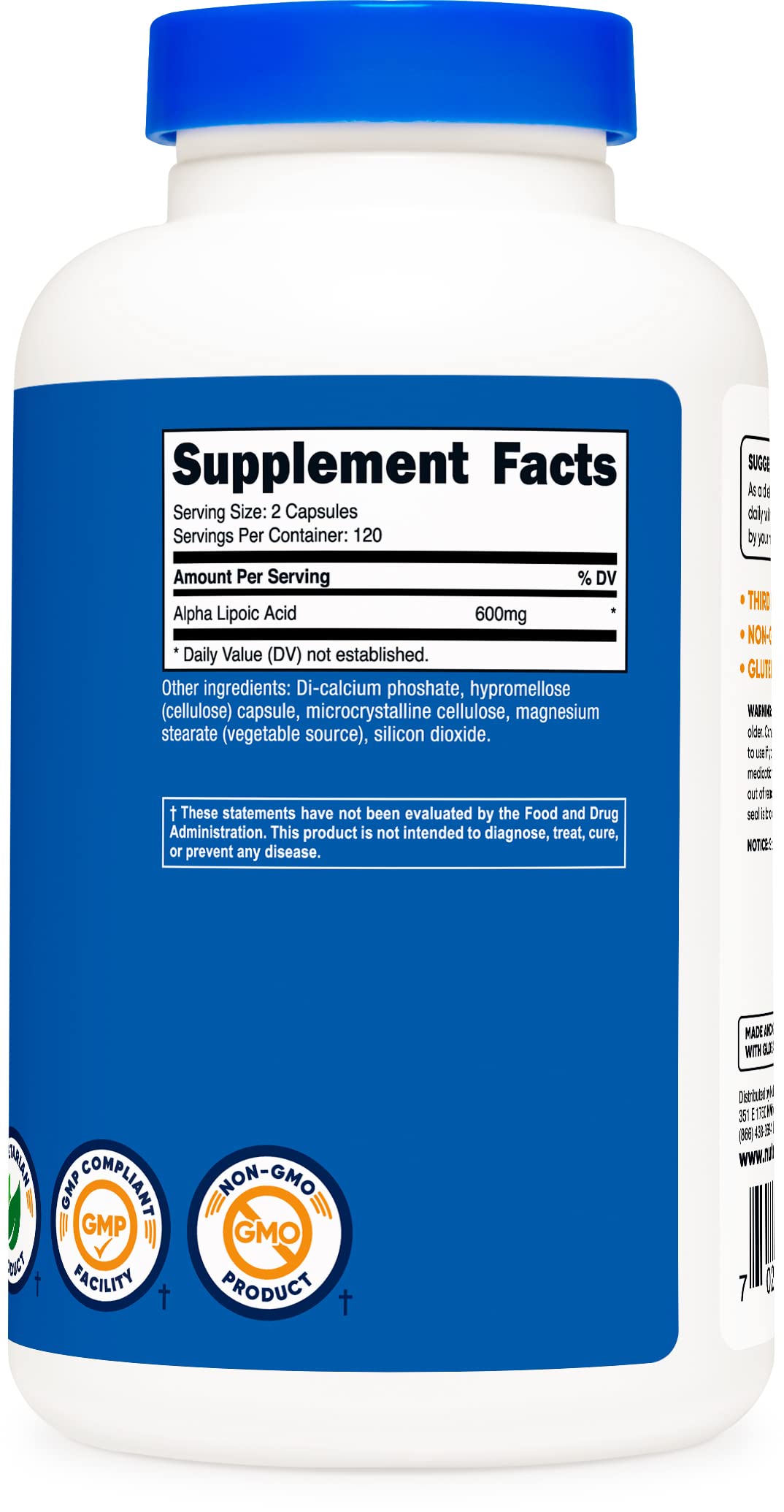 Foto 5 pulgar | Suplemento Nutricost De Ácido Alfa Lipoico 600 Mg 240 Cápsulas - Venta Internacional.