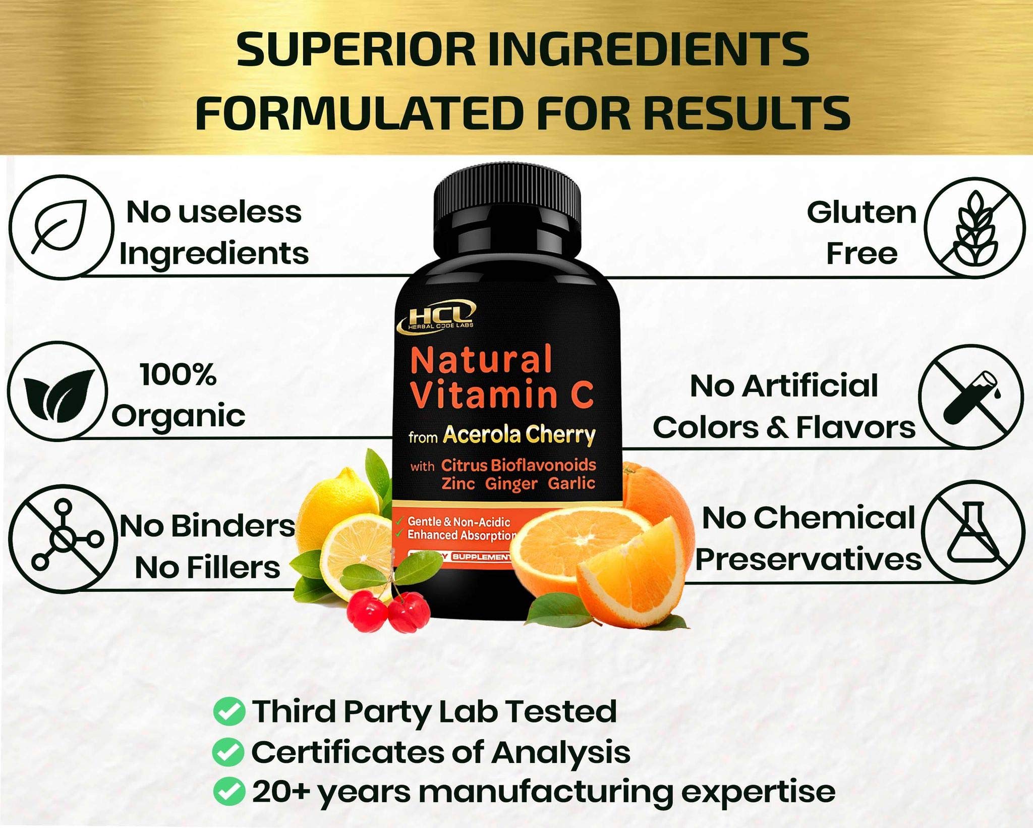 Foto 7 pulgar | Suplemento de Vitamina C Natural Hcl Herbal Code Labs 90 Cápsulas - Venta Internacional