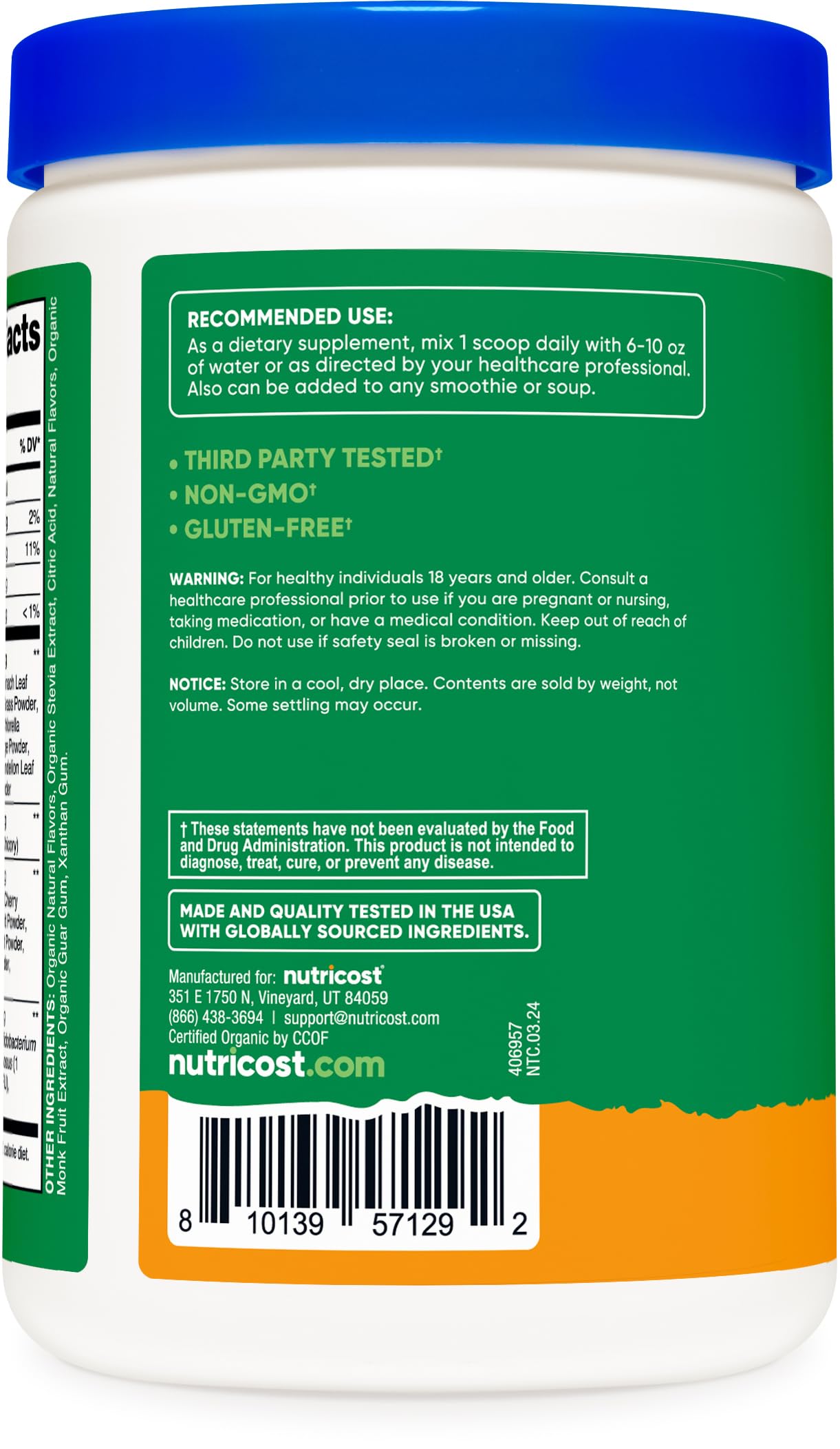 Foto 6 pulgar | Super Greens Powder Nutricost Organic 30 Porciones De Naranja - Venta Internacional.