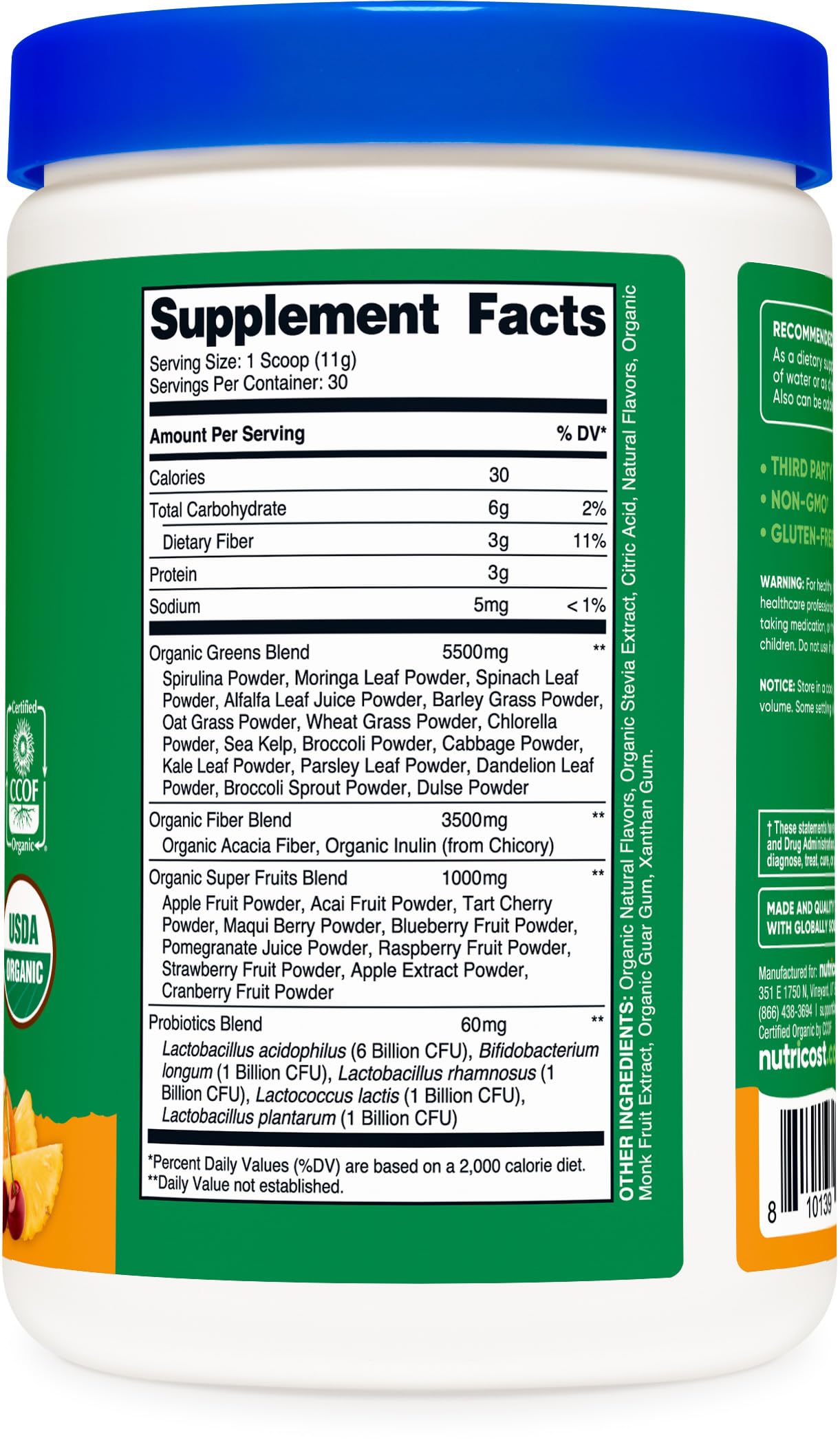 Foto 7 pulgar | Super Greens Powder Nutricost Organic 30 Porciones De Naranja - Venta Internacional.