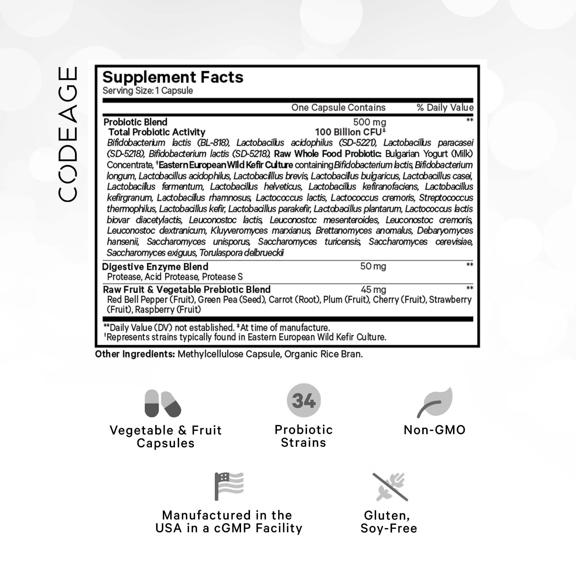 Foto 2 | Suplemento Codeage Raw Probiotic+ 34 Cepas, 100 B De Cfu, 30 Cápsulas - Venta Internacional.