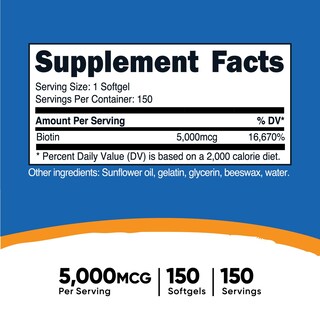 Foto 2 | Suplemento Nutricost De Biotina De 5000 Mcg En Aceite De Coco, 150 Cápsulas Blandas - Venta Internacional.