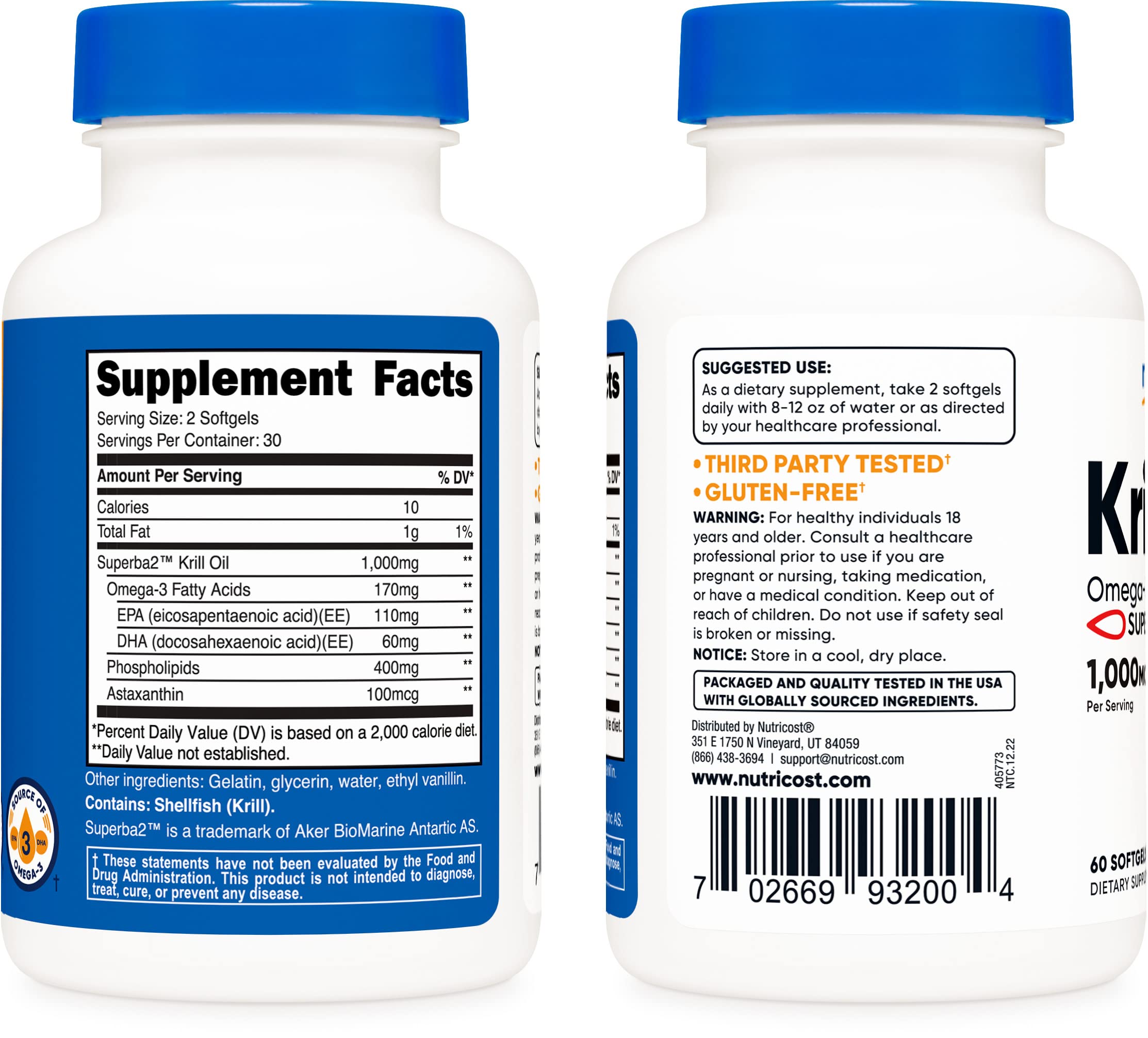 Foto 4 pulgar | Suplemento Nutricost Aceite De Krill 1000 Mg 60 Cápsulas Blandas (x3) - Venta Internacional.