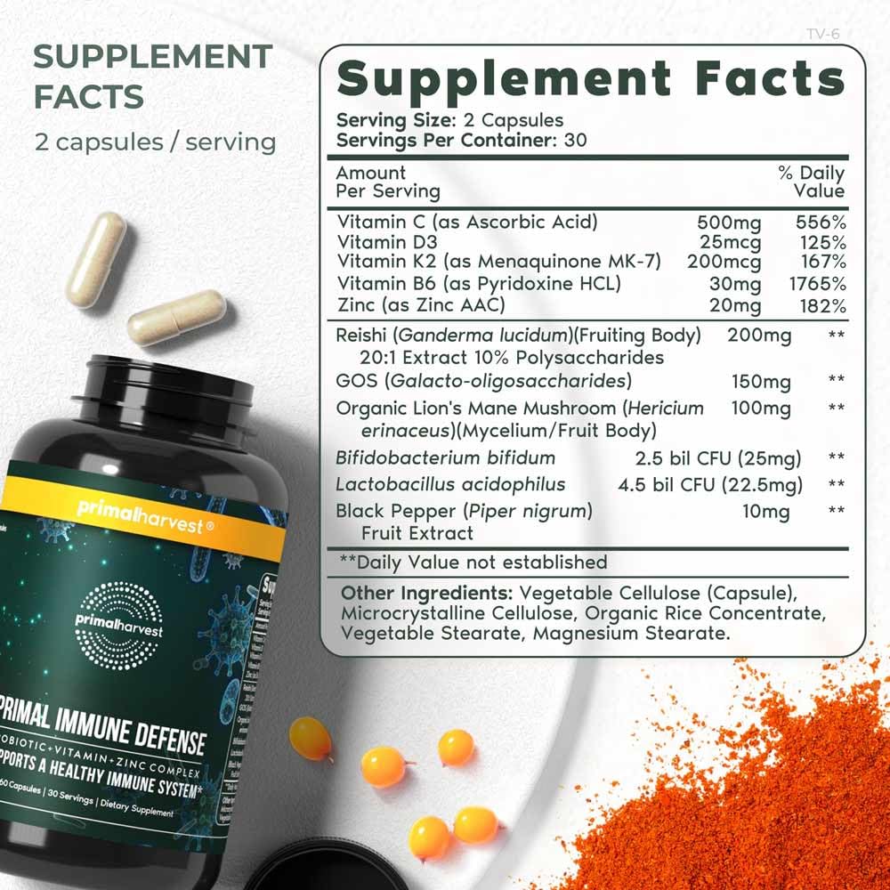 Foto 3 pulgar | Suplemento Primal Harvest Primal Immune Defense 10 En 1, 60 Cápsulas - Venta Internacional.