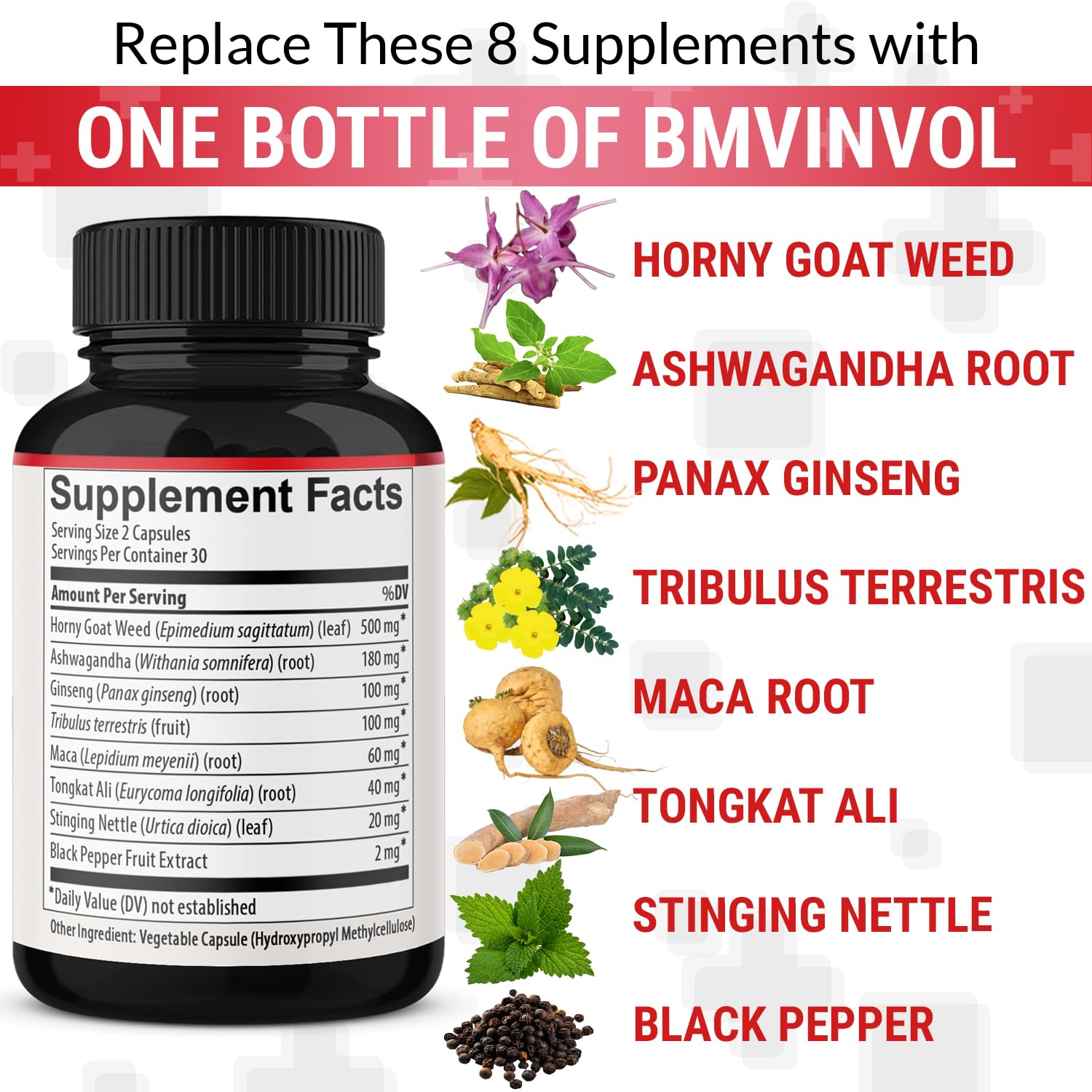 Foto 3 pulgar | Suplemento Bmvinvol Horny Goat Weed Con Panax Ginseng 120 Cápsulas - Venta Internacional.