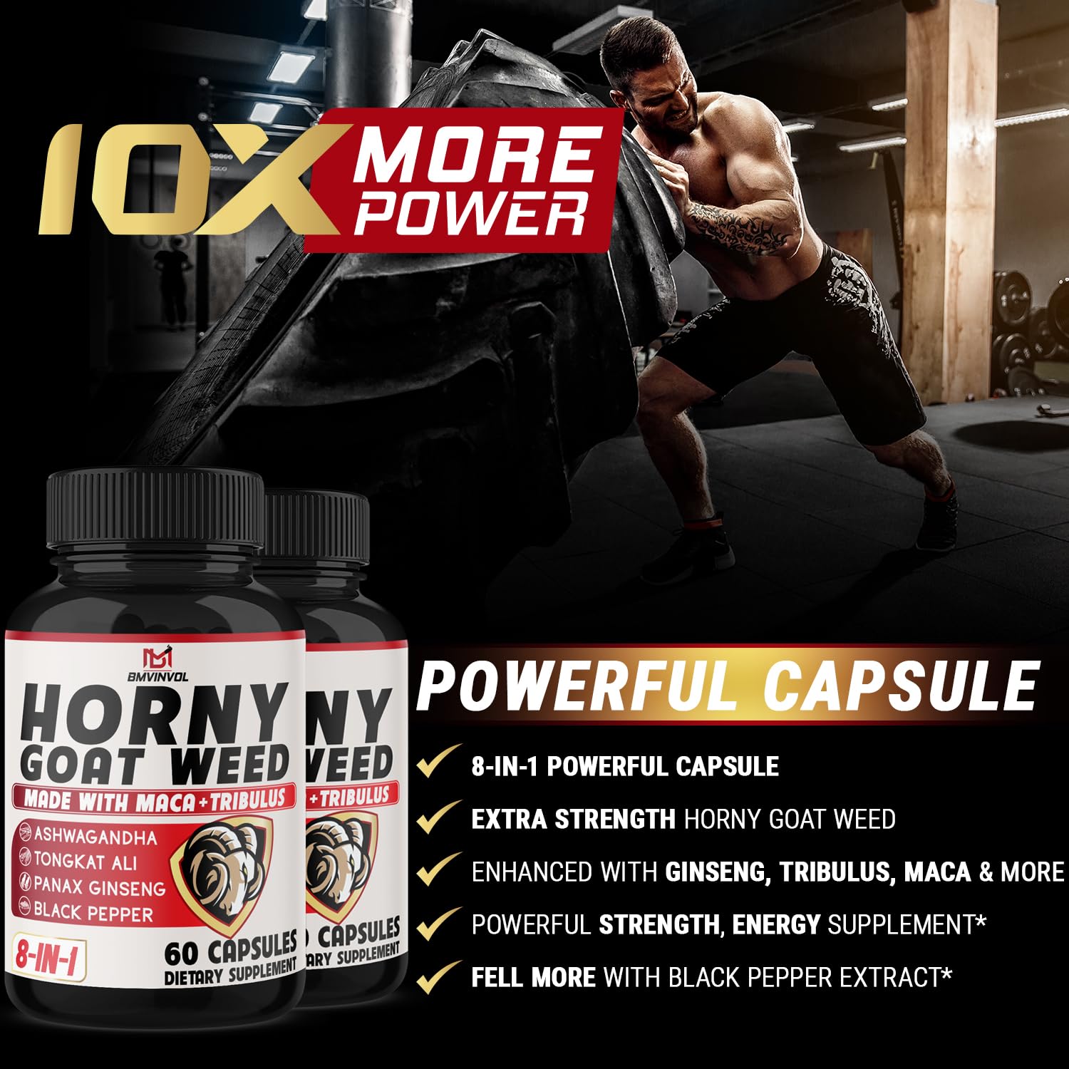 Foto 5 pulgar | Suplemento Bmvinvol Horny Goat Weed Con Panax Ginseng 120 Cápsulas - Venta Internacional.