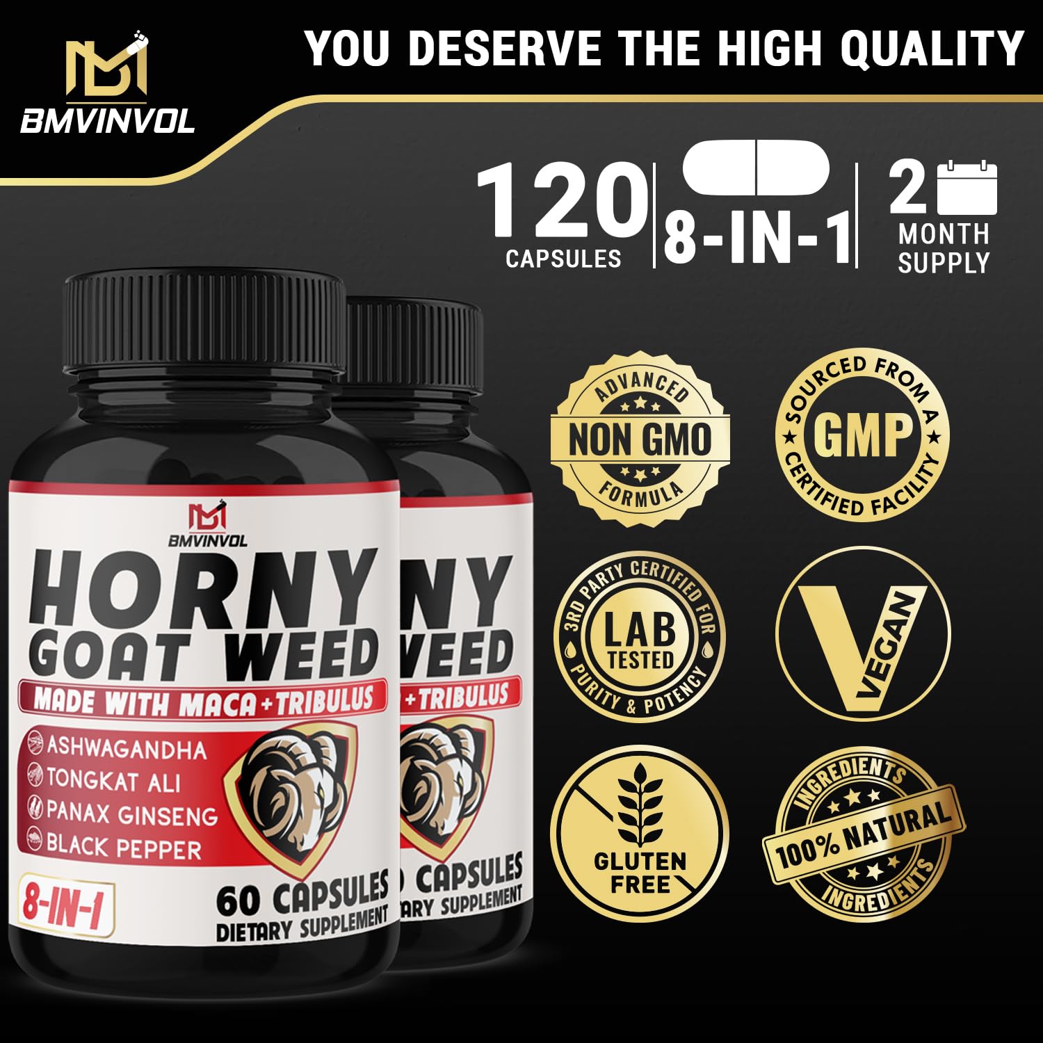 Foto 6 pulgar | Suplemento Bmvinvol Horny Goat Weed Con Panax Ginseng 120 Cápsulas - Venta Internacional.