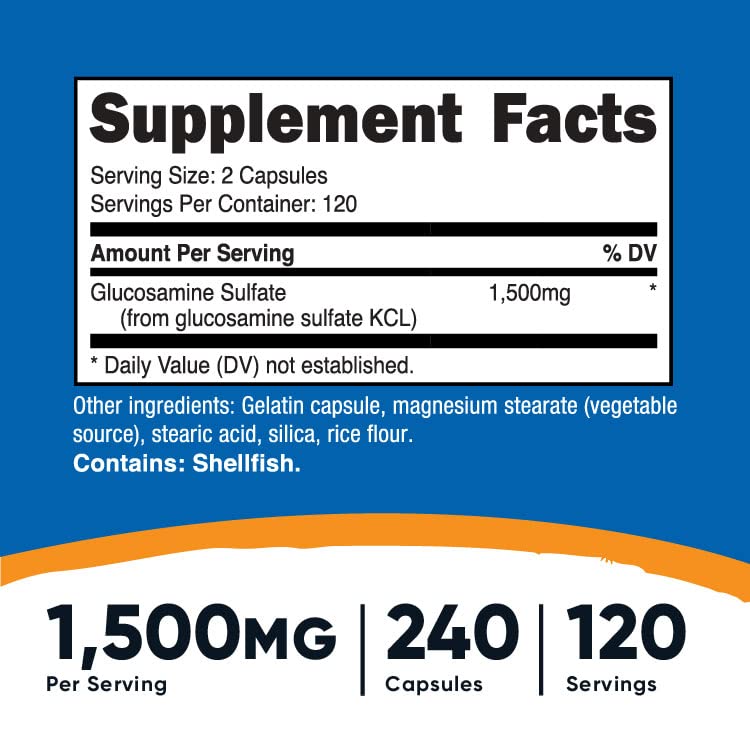 Foto 3 pulgar | Suplemento Nutricost Sulfato De Glucosamina 750 Mg 240 Cápsulas - Venta Internacional.