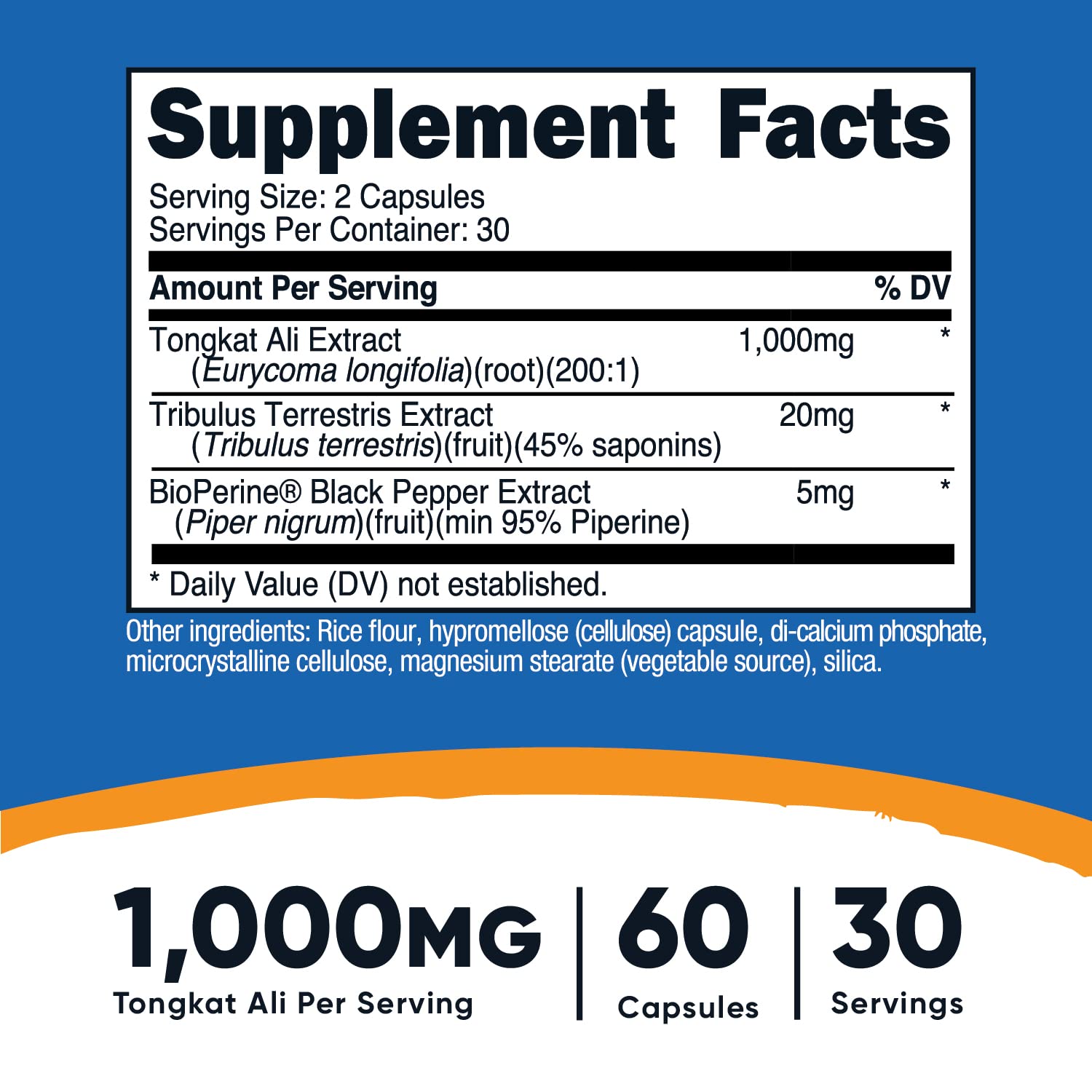 Foto 2 | Suplemento Nutricost Tongkat Ali, 1 G, 60 Cápsulas Con Tribulus Terrestris - Venta Internacional.