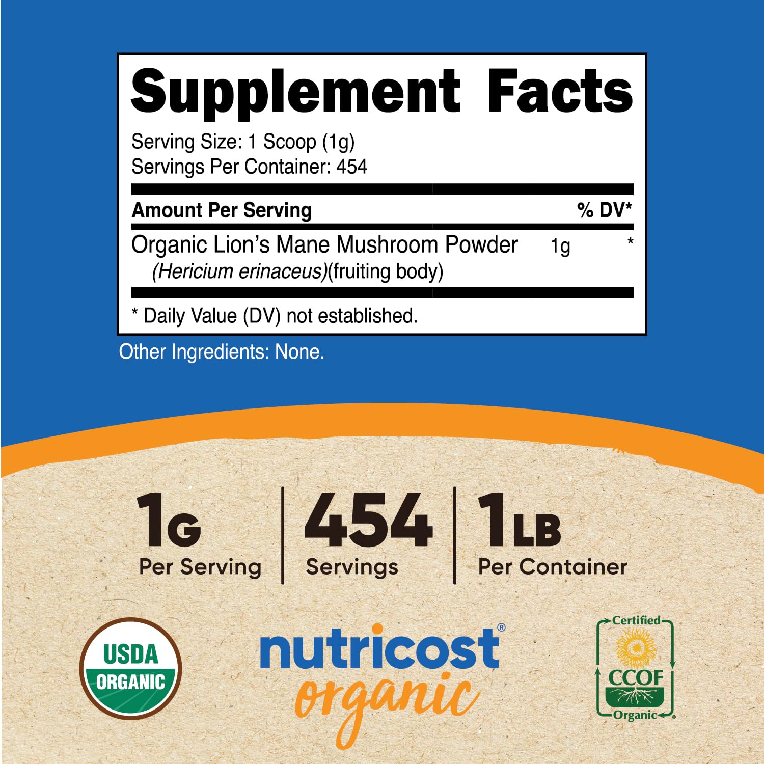 Foto 3 pulgar | Polvo De Hongos Nutricost Organic Lion's Mane 454 G - Venta Internacional.